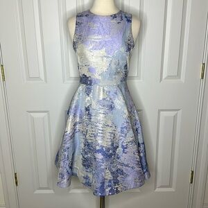 Alice Walk Sleeveless Flare Metallic Watercolor Dress Sz6